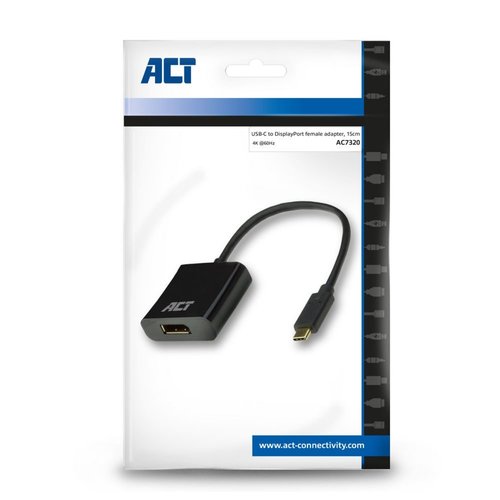 ACT AC7320 video kabel adapter 0,15 m USB Type-C DisplayPort Zwart