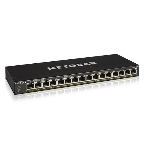 Netgear NETGEAR GS316PP Unmanaged Gigabit Ethernet (10/100/1000) Power over Ethernet (PoE) Zwart Netgear NETGEAR GS316PP Unmanaged Gigabit Ethernet (10/100/1000) Power over Ethernet (PoE) Zwart