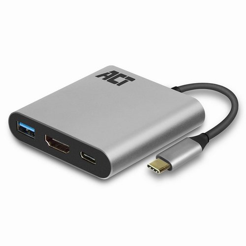 ACT AC7022 USB-C naar HDMI female adapter met PD Pass-Through 60W, 4K, USB-A