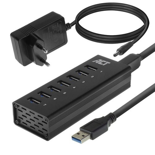 ACT AC6315 interface hub USB 3.2 Gen 1 (3.1 Gen 1) Type-A 5000 Mbit/s Zwart