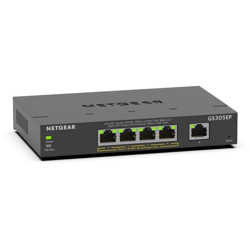 Netgear GS305EP Managed L2/L3 Gigabit Ethernet (10/100/1000) Power over Ethernet (PoE) Zwart Netgear GS305EP Managed L2/L3 Gigabit Ethernet (10/100/1000) Power over Ethernet (PoE) Zwart