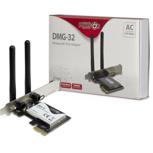 Inter-Tech DMG-32 | Interne WLAN-adapter | PCIe x1 | Wi-Fi 5 (802.11ac) | Dual-band 2,4 & 5 GHz | 650 Mbps | 2x 2dBi antennes Inter-Tech DMG-32 | Interne WLAN-adapter | PCIe x1 | Wi-Fi 5 (802.11ac) | Dual-band 2,4 & 5 GHz | 650 Mbps | 2x 2dBi antennes