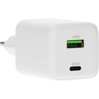 GaN Wall Charger | USB-C & USB-A 3.0 QC 45W | Wit