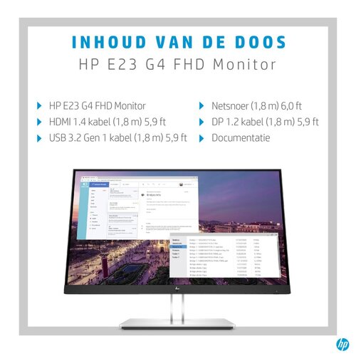 Hewlett Packard HP E-Series E23 G4 58,4 cm (23") 1920 x 1080 Pixels Full HD LCD Zwart, Zilver