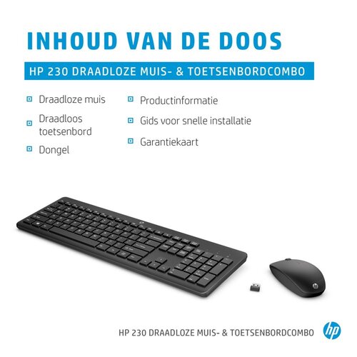 Hewlett Packard HP 230 draadloze muis- en toetsenbordcombo, Qwerty Wit/White