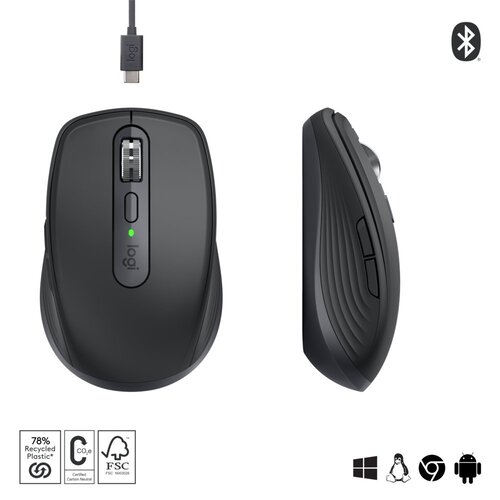 Logitech MX Anywhere 3S | Draadloze Muis | Rechtshandig | RF + Bluetooth | 8000 DPI | Grafiet Logitech MX Anywhere 3S | Draadloze Muis | Rechtshandig | RF + Bluetooth | 8000 DPI | Grafiet