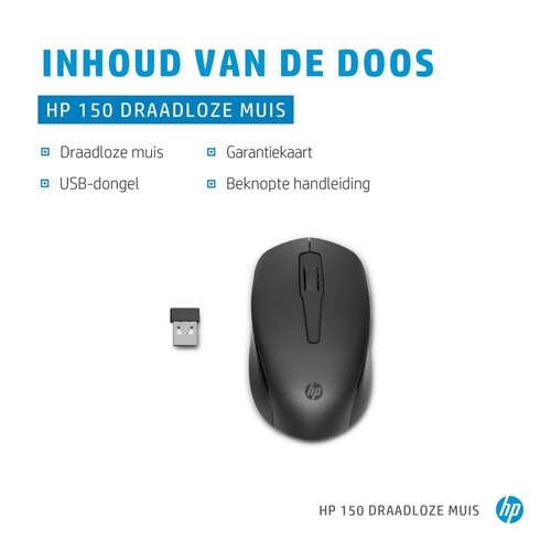 Hewlett Packard HP 150 | Draadloze Muis | Links- en Rechtshandig | 1600 DPI | Zwart