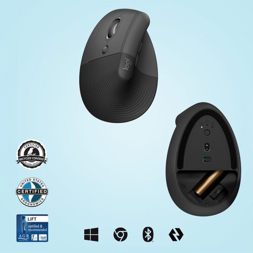 Logitech Lift | Ergonomische Draadloze Muis | Linkshandig | RF + Bluetooth | 4000 DPI | Grafiet Logitech Lift | Ergonomische Draadloze Muis | Linkshandig | RF + Bluetooth | 4000 DPI | Grafiet