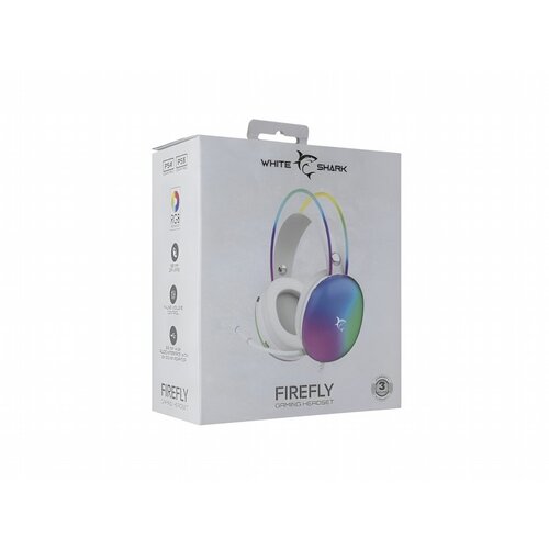 White Shark Firefly RGB | On-Ear Gaming Headset | 3,5mm Connector & USB-A | Wit