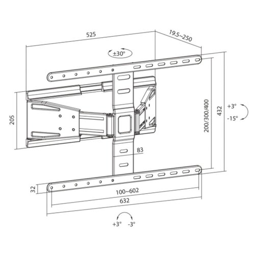 SBOX PLB-79464 | Verstelbare TV-beugel | 43-90" | Max 50kg | VESA 600x400