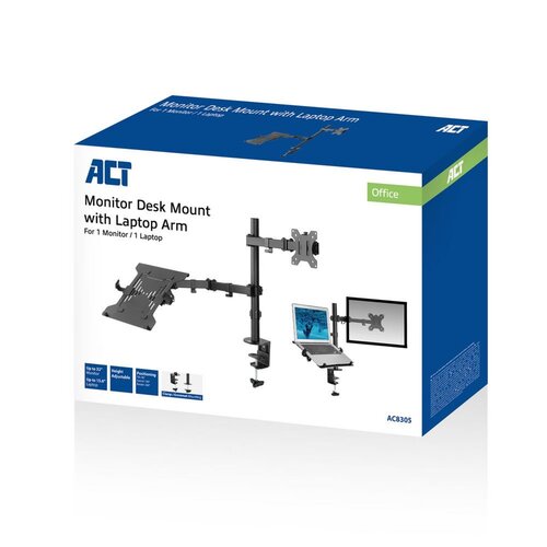 ACT AC8305 | Notebookstandaard tot 15.6" & Monitorarm tot 32" | Zwart ACT AC8305 | Notebookstandaard tot 15.6" & Monitorarm tot 32" | Zwart