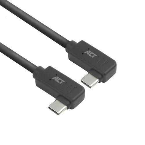 ACT AC7487 | USB 3.2 Gen 2 Kabel | USB-C (haaks links/rechts) naar USB-C (haaks links/rechts) | 60W | 10Gbps | 1m | Zwart ACT AC7487 | USB 3.2 Gen 2 Kabel | USB-C (haaks links/rechts) naar USB-C (haaks links/rechts) | 60W | 10Gbps | 1m | Zwart