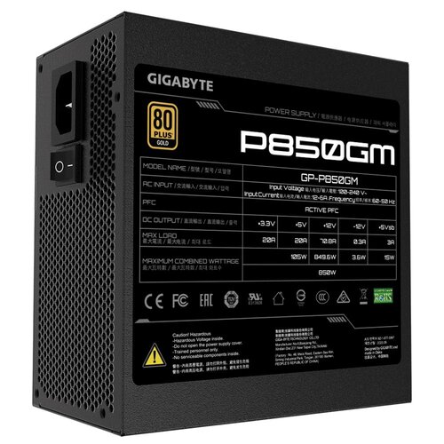 Gigabyte P850GM | 850W ATX Voeding (20+4 pin) | Zwart Gigabyte P850GM | 850W ATX Voeding (20+4 pin) | Zwart