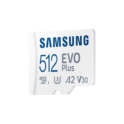 Samsung EVO Plus | MicroSDXC | 512GB | Class 10 | UHS-I U3 | V30 | A2 | Tot 160MB/s | Inclusief adapter Samsung EVO Plus | MicroSDXC | 512GB | Class 10 | UHS-I U3 | V30 | A2 | Tot 160MB/s | Inclusief adapter