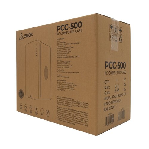 SBOX PCC-500 | Micro Tower Case | Zwart | Zonder PSU