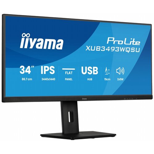 Iiyama iiyama ProLite XUB3493WQSU-B6 | 34" Ultrawide IPS Monitor | 3440x1440 UWQHD | 120Hz | LED | Zwart