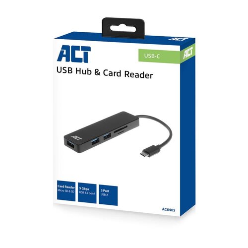 ACT AC6405 | USB 3.2 Gen 1 Hub | Type-C | 5 Gbit/s | Zwart ACT AC6405 | USB 3.2 Gen 1 Hub | Type-C | 5 Gbit/s | Zwart