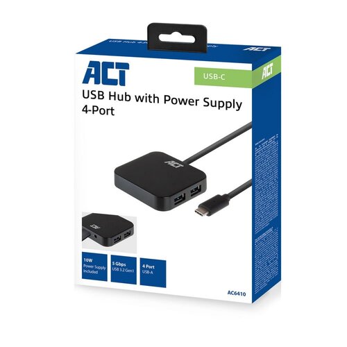 ACT AC6410 | USB 3.2 Gen 2 Hub | Type-C | 5 Gbit/s | Zwart ACT AC6410 | USB 3.2 Gen 2 Hub | Type-C | 5 Gbit/s | Zwart