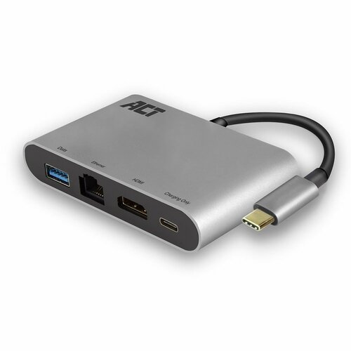 ACT AC7040 | USB-C naar HDMI multiport adapter | Met ethernet | Zilver ACT AC7040 | USB-C naar HDMI multiport adapter | Met ethernet | Zilver