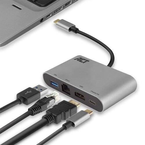 ACT AC7040 | USB-C naar HDMI multiport adapter | Met ethernet | Zilver ACT AC7040 | USB-C naar HDMI multiport adapter | Met ethernet | Zilver