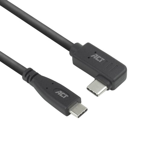 ACT AC7408 | USB 3.2 Gen 2 Kabel | USB-C (recht) naar USB-C (haaks links/rechts) | 60W | 10Gbps | 3m | Zwart