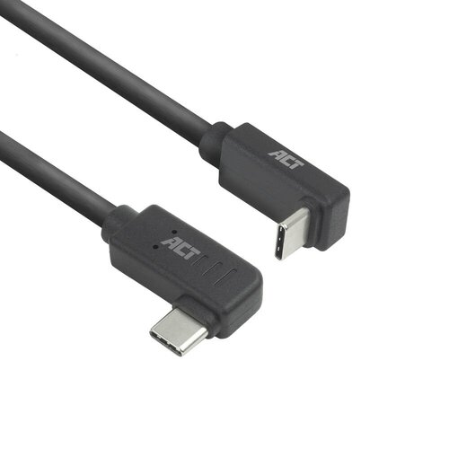 ACT AC7480 | USB 3.2 Gen 2 Kabel | USB-C (haaks links/rechts) naar USB-C (haaks boven/beneden) | 60W | 10Gbps | 0,5m | Zwart
