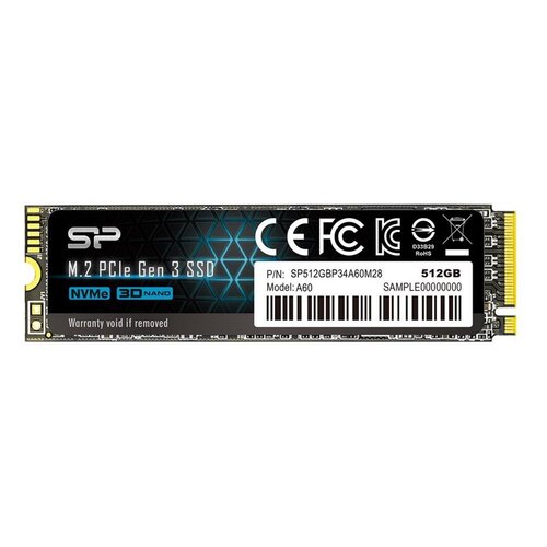 Silicon Power A60 | 512GB NVMe SSD | M.2 | Gen3 | 2.200MB/s Lezen | 1.600MB/s Schrijven