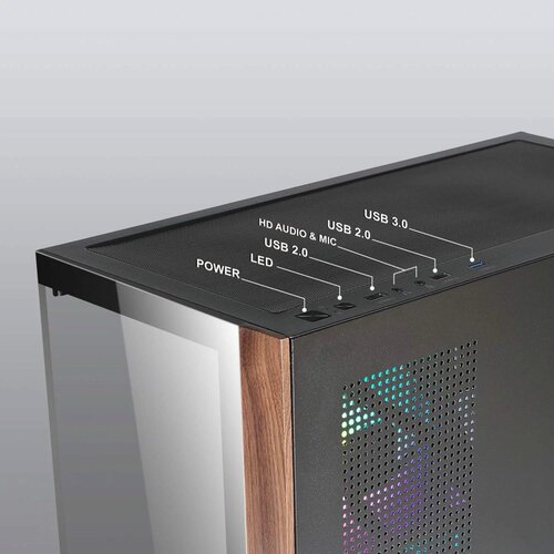 Azza Case Neptun 491 | Midi Tower | RGB | Zwart en Hout Azza Case Neptun 491 | Midi Tower | RGB | Zwart en Hout