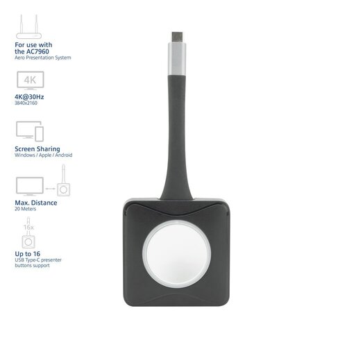 ACT Aero 4K Presentator Knop (AC7961) | USB-C | 4K | Draadloos | Tot 20m | Plug and Play