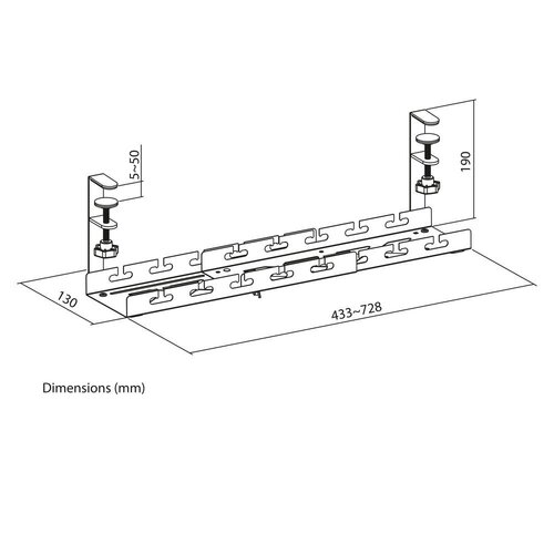 ACT Verstelbare kabelgoot voor onder bureau | Klemsysteem | 43 tot 72 cm | Zonder boren | Staal | Zwart