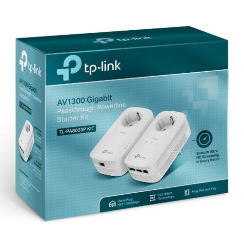 TP-Link TL-PA8033P KIT | Powerline Adapter Set | 1300 Mbps | 3x Gigabit Ethernet | Met Stopcontact | Wit TP-Link TL-PA8033P KIT | Powerline Adapter Set | 1300 Mbps | 3x Gigabit Ethernet | Met Stopcontact | Wit