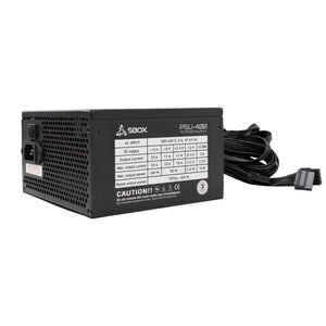 SBOX Voeding | 400W | 120 mm Fan | 140 mm Lengte | 24-pin + 4/8-pin CPU | 3× SATA | PCI-E 6-pin | Molex | Zwart Metaal | RETAIL