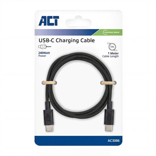 ACT AC3086 | USB 2.0 Kabel | USB-C naar USB-C | 240W | 480Mbps | Zwart | 1 Meter