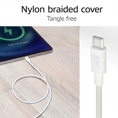 ACT AC3080 | USB 2.0 Kabel | USB-C naar USB-C | 60W | 480Mbps | Wit | 1 Meter