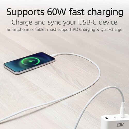ACT AC3080 | USB 2.0 Kabel | USB-C naar USB-C | 60W | 480Mbps | Wit | 1 Meter