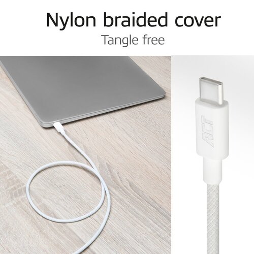 ACT AC3084 | USB 2.0 Kabel | USB-C naar USB-C | 240W | 480Mbps | Wit | 1 Meter