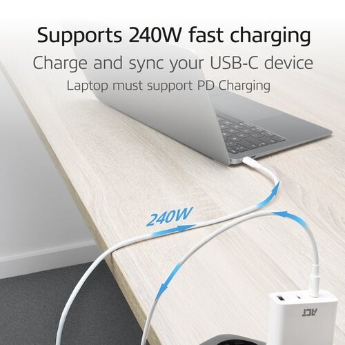 ACT AC3084 | USB 2.0 Kabel | USB-C naar USB-C | 240W | 480Mbps | Wit | 1 Meter