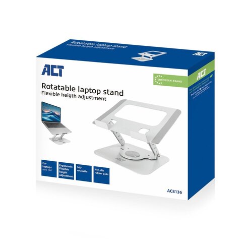 ACT AC8136 | 360° Draaibare Laptopstandaard tot 15,6" | Traploos Hoogte en Hoek Verstelbaar | Metaal ACT AC8136 | 360° Draaibare Laptopstandaard tot 15,6" | Traploos Hoogte en Hoek Verstelbaar | Metaal