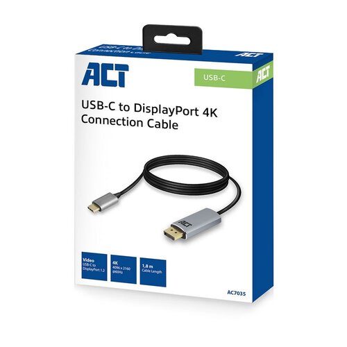 ACT AC7035 | USB-C naar DisplayPort Kabel | 1,8 m ACT AC7035 | USB-C naar DisplayPort Kabel | 1,8 m