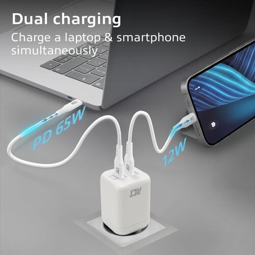 ACT AC2175 | 100W USB-C-lader | 2× USB-C | Power Delivery 3.2 | PPS & AVS | GaNFast ACT AC2175 | 100W USB-C-lader | 2× USB-C | Power Delivery 3.2 | PPS & AVS | GaNFast