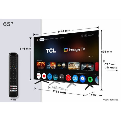 TCL 65P71K 65" | 4K QLED Smart TV | Google TV | Dolby Vision | Zwart