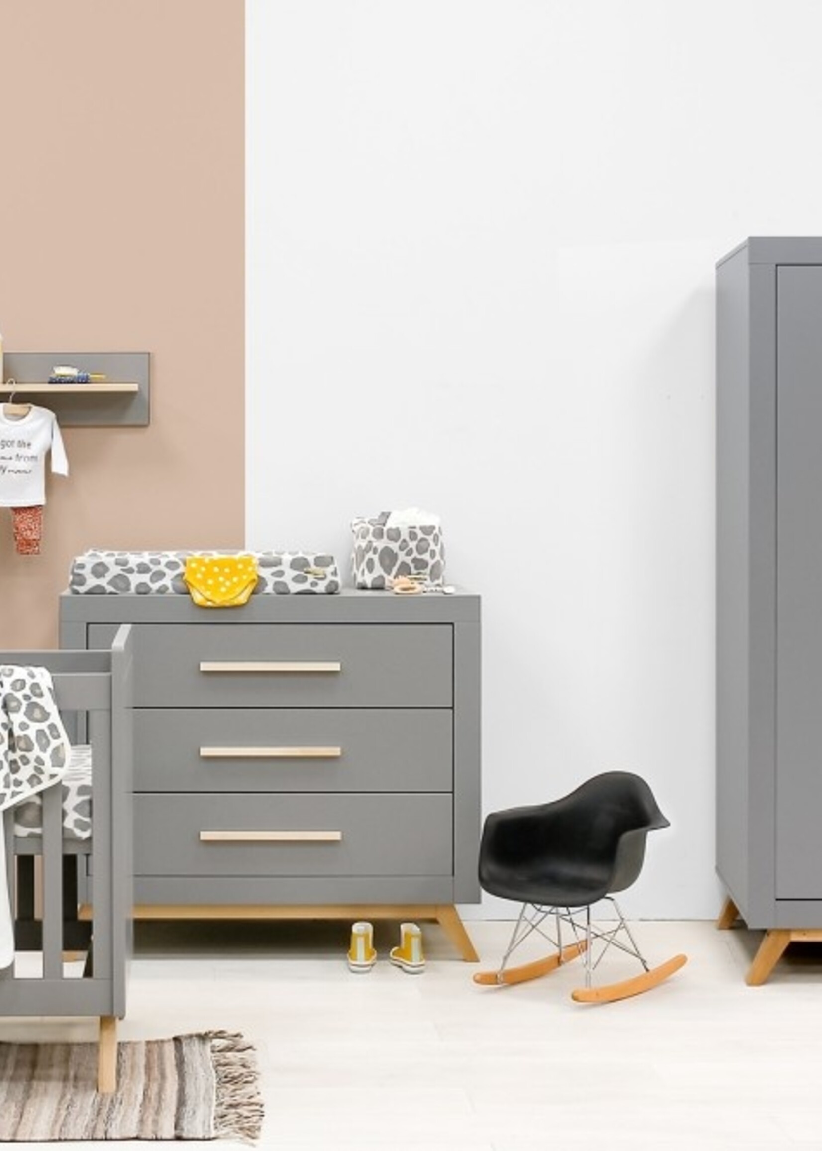 BOPITA Bed 60x120cm + Chest of drawers + Closet Fenna grey