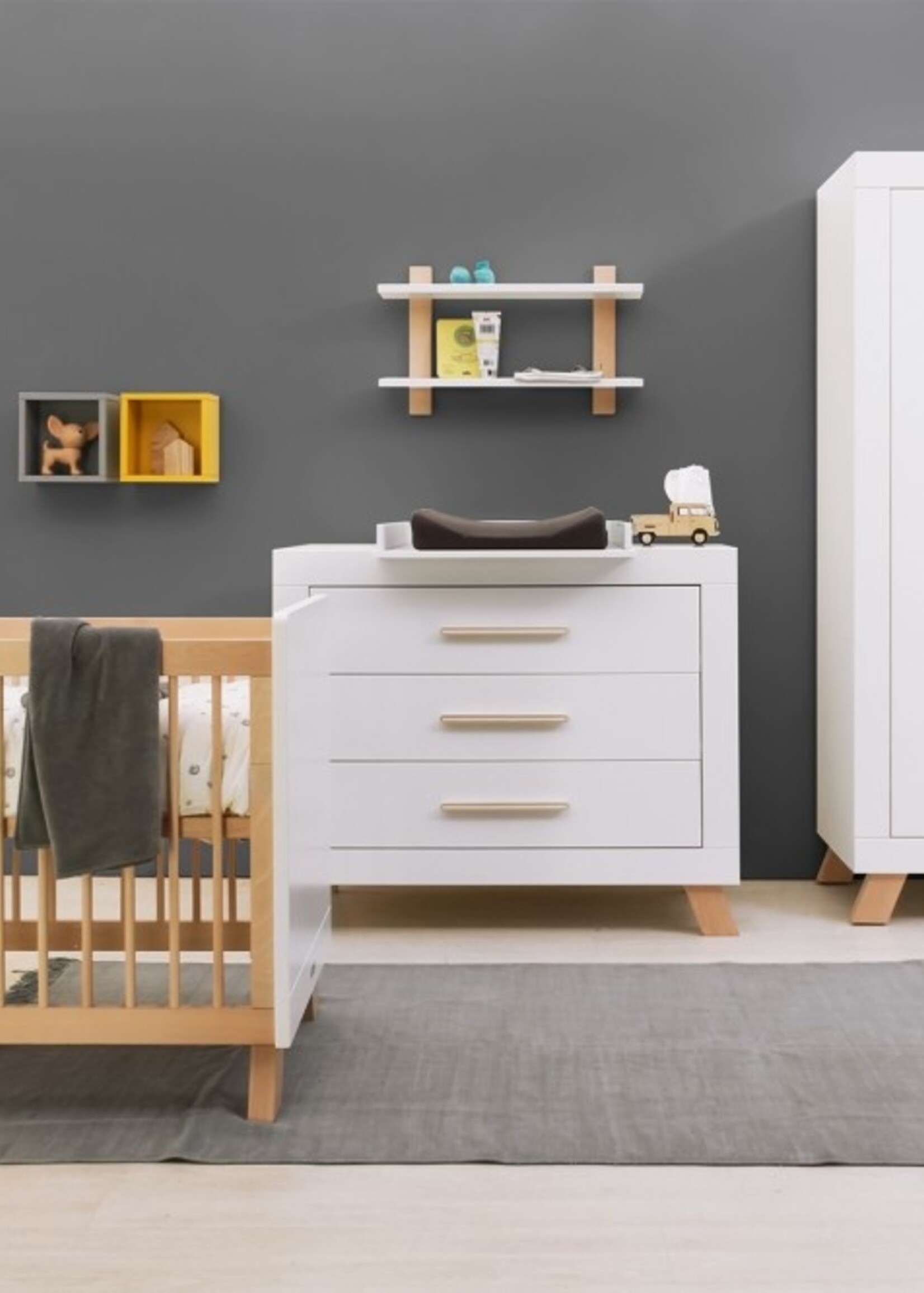 BOPITA Bed 60x120 + Chest of drawers + Closet  Lisa white / natural