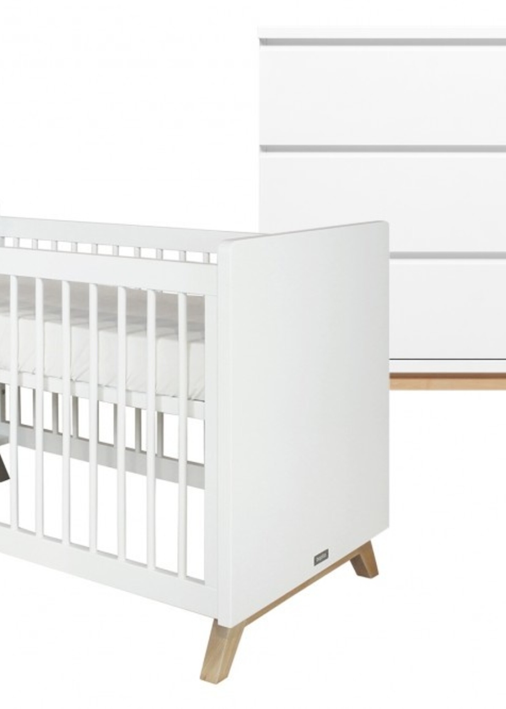 BOPITA Lit 60x120cm + Commode Lynn blanc / naturel
