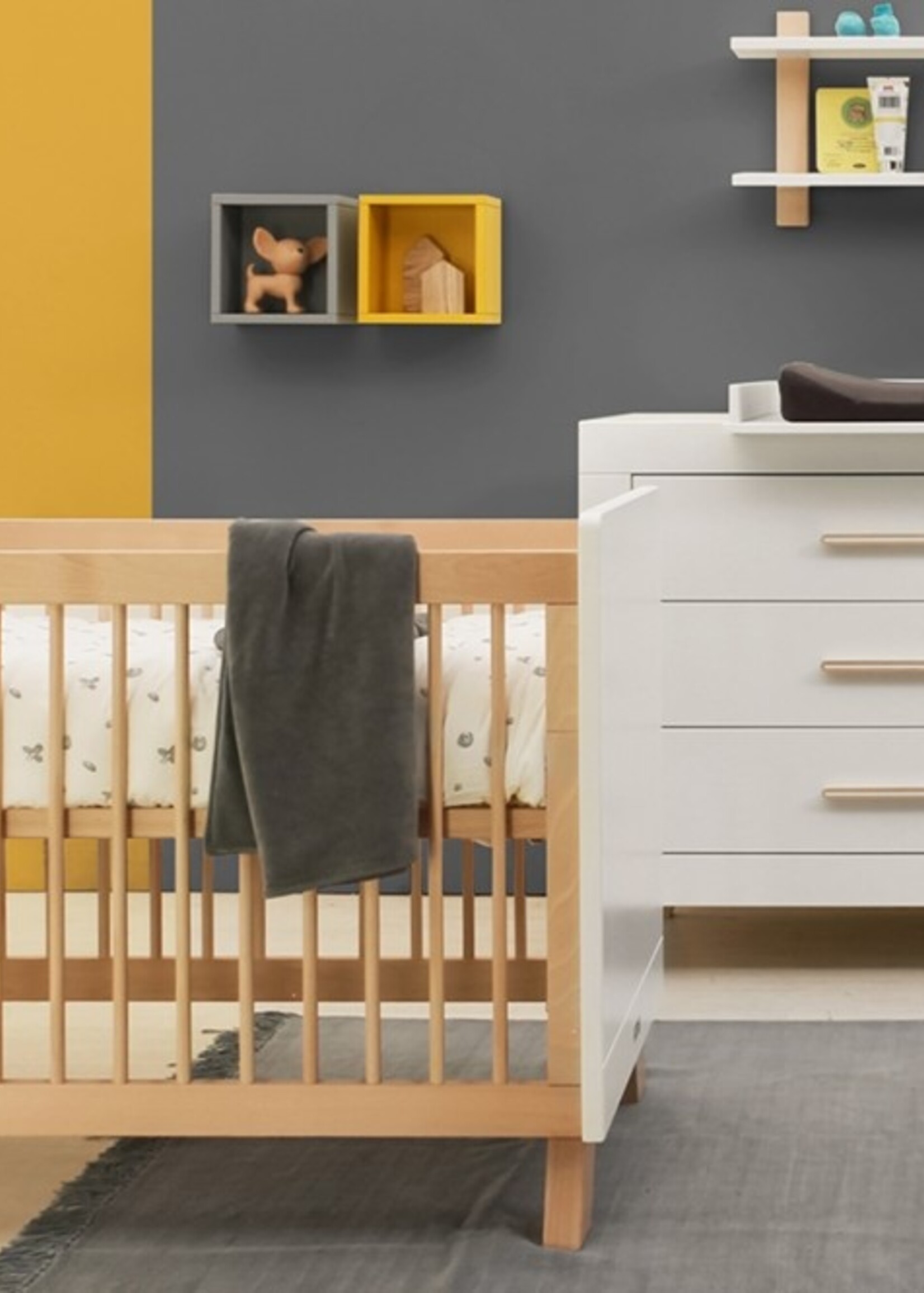 BOPITA Lit 60x120cm + Commode Lisa blanc / naturel