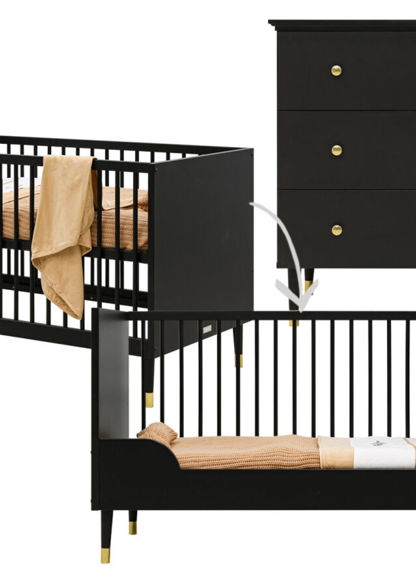 BOPITA Lit 70x140cm + Commode Cloë noire