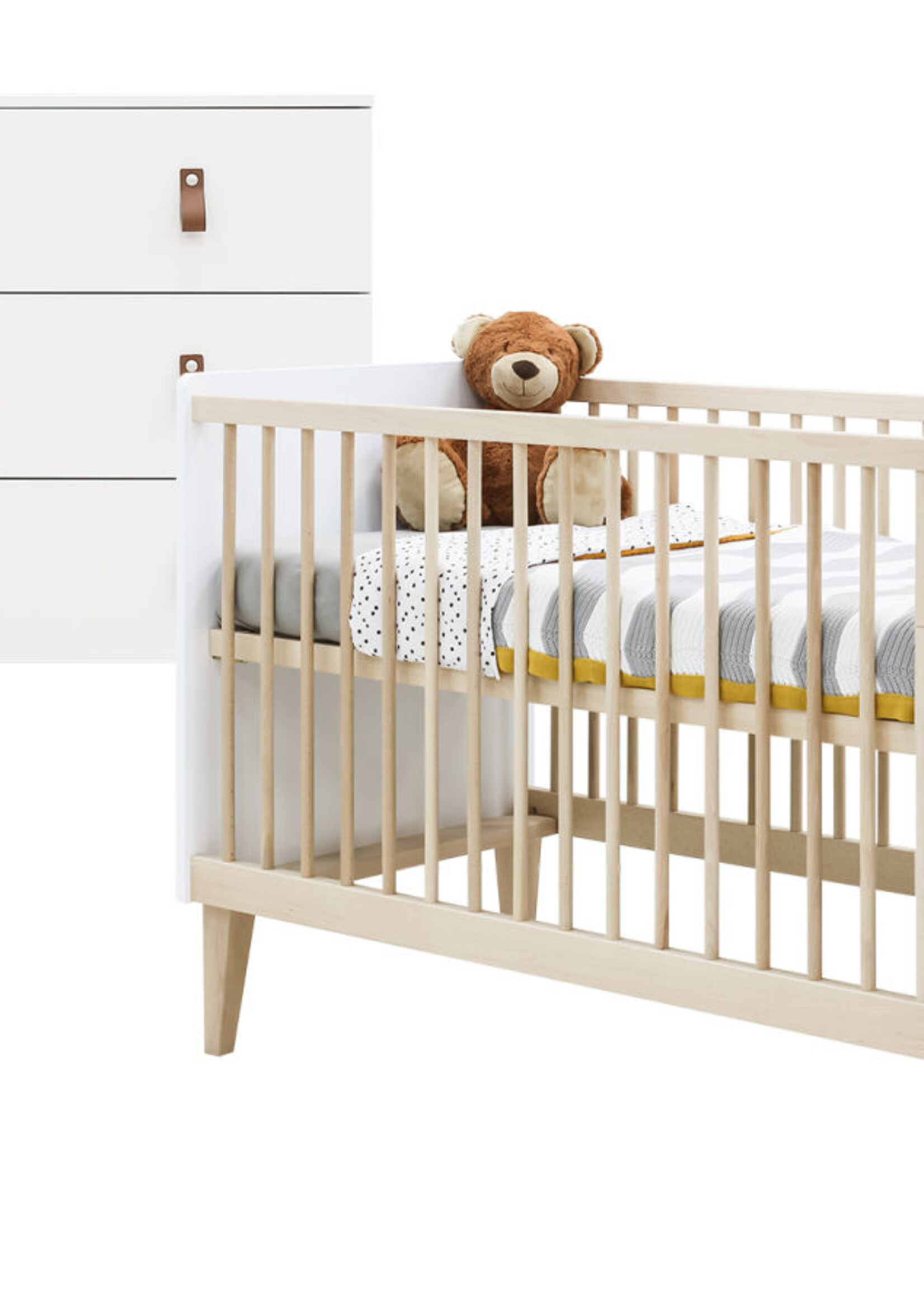 BOPITA Lit 60x120cm + Commode Indy blanc / naturel