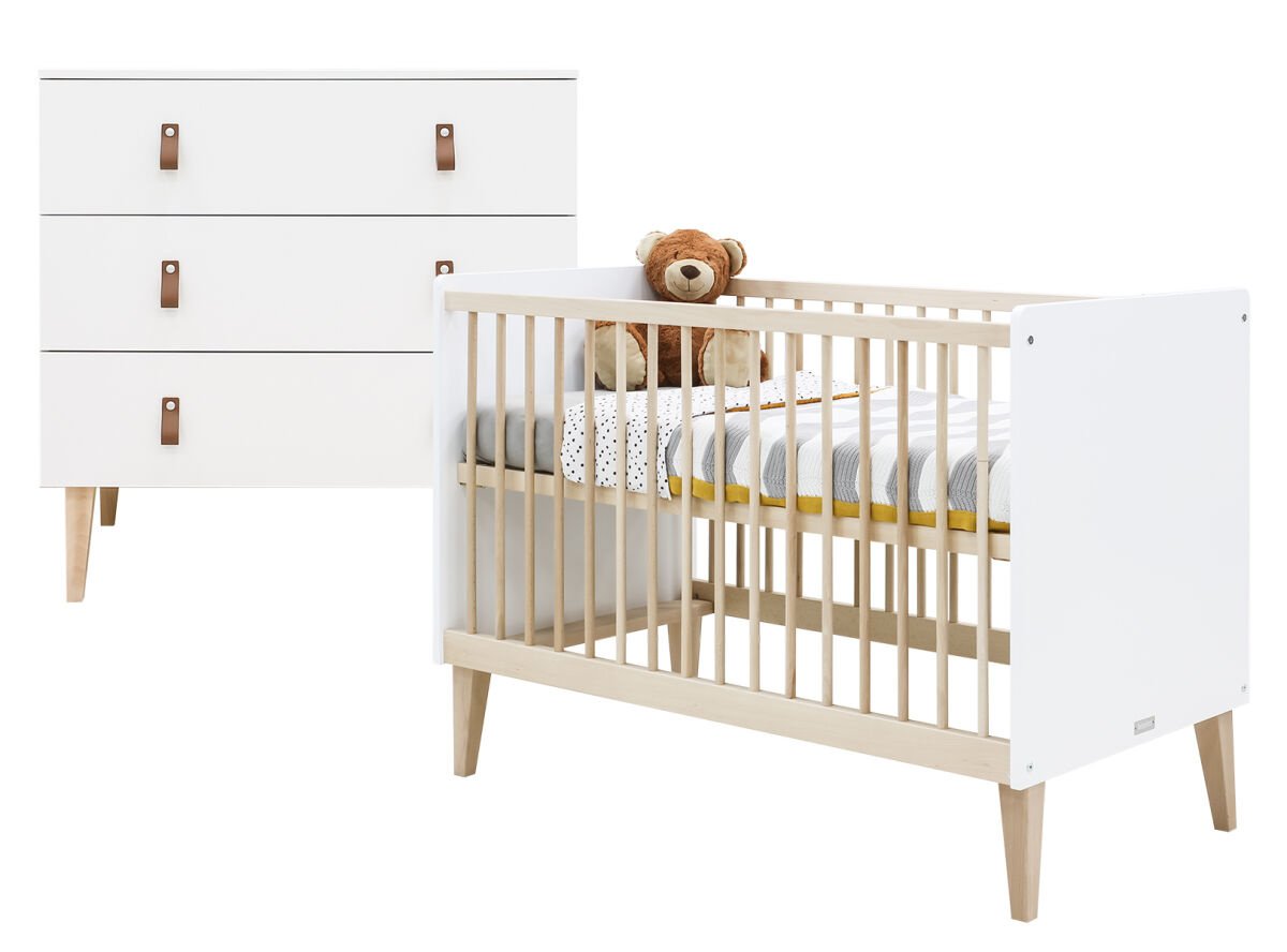BOPITA Bed 60x120cm + Chest of drawers Indy white / natural