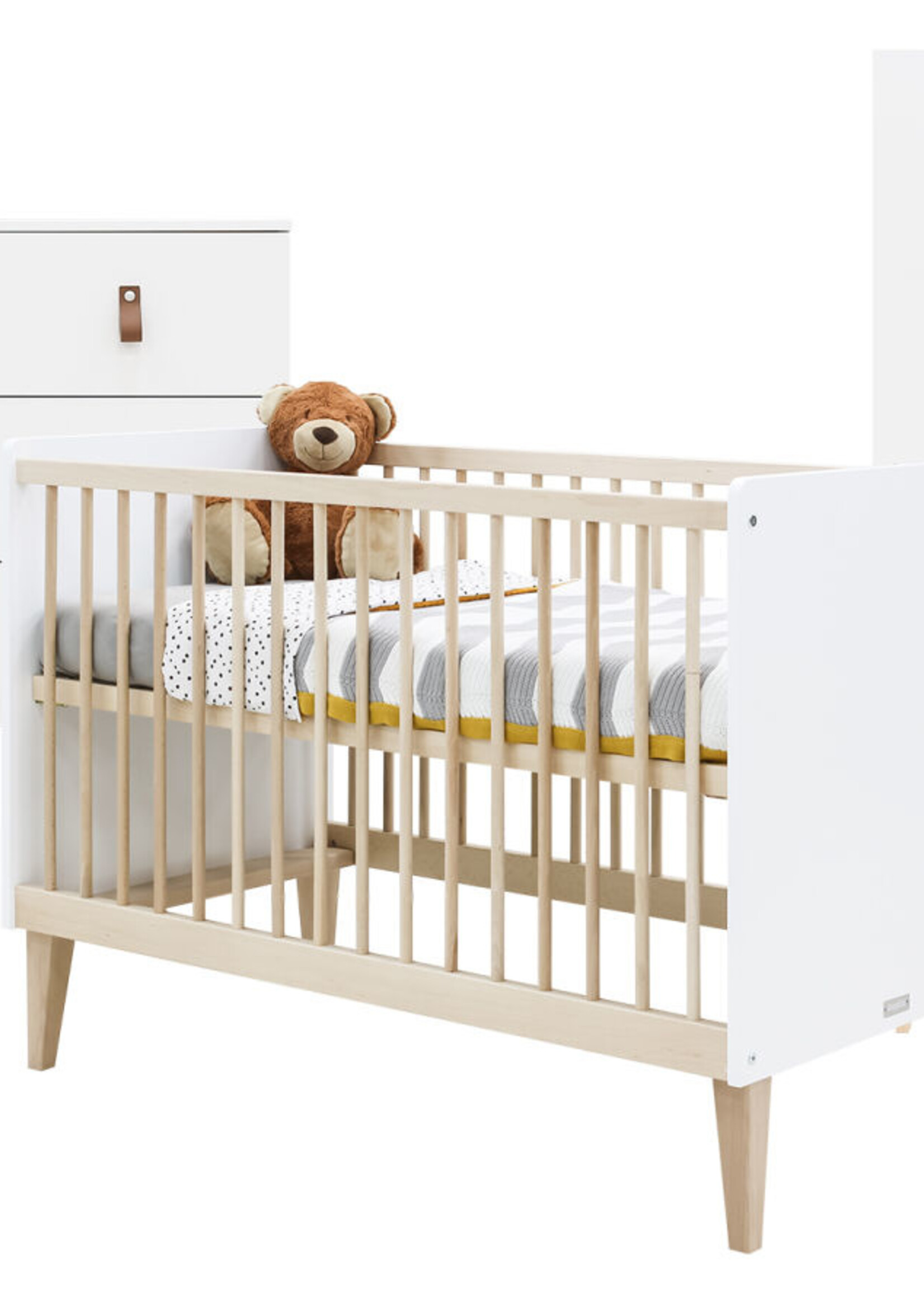 BOPITA Bed 60x120 + Chest of drawers + Closet Indy white / natural