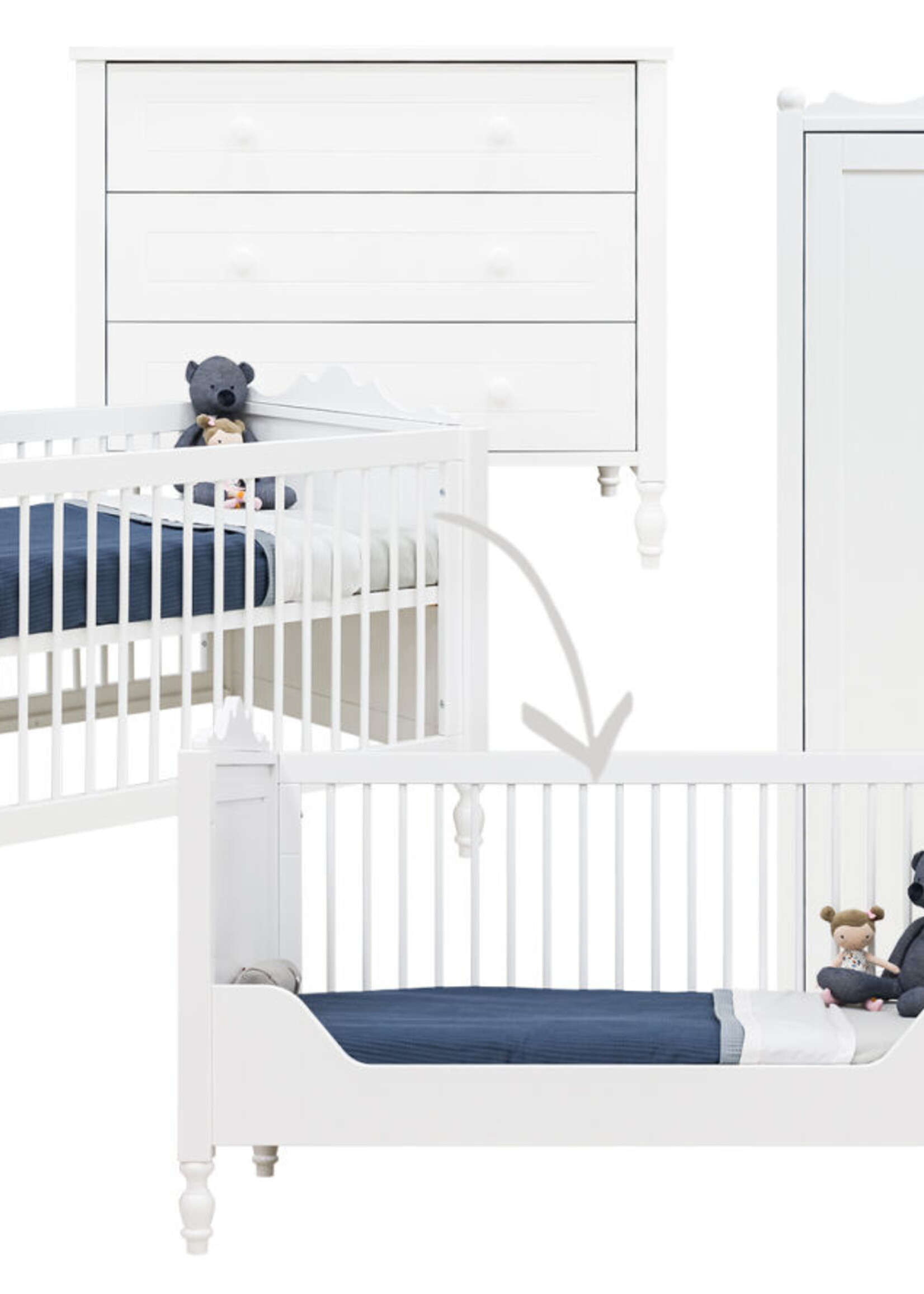 BOPITA Bed 70x140cm + Commode + Kast Belle wit